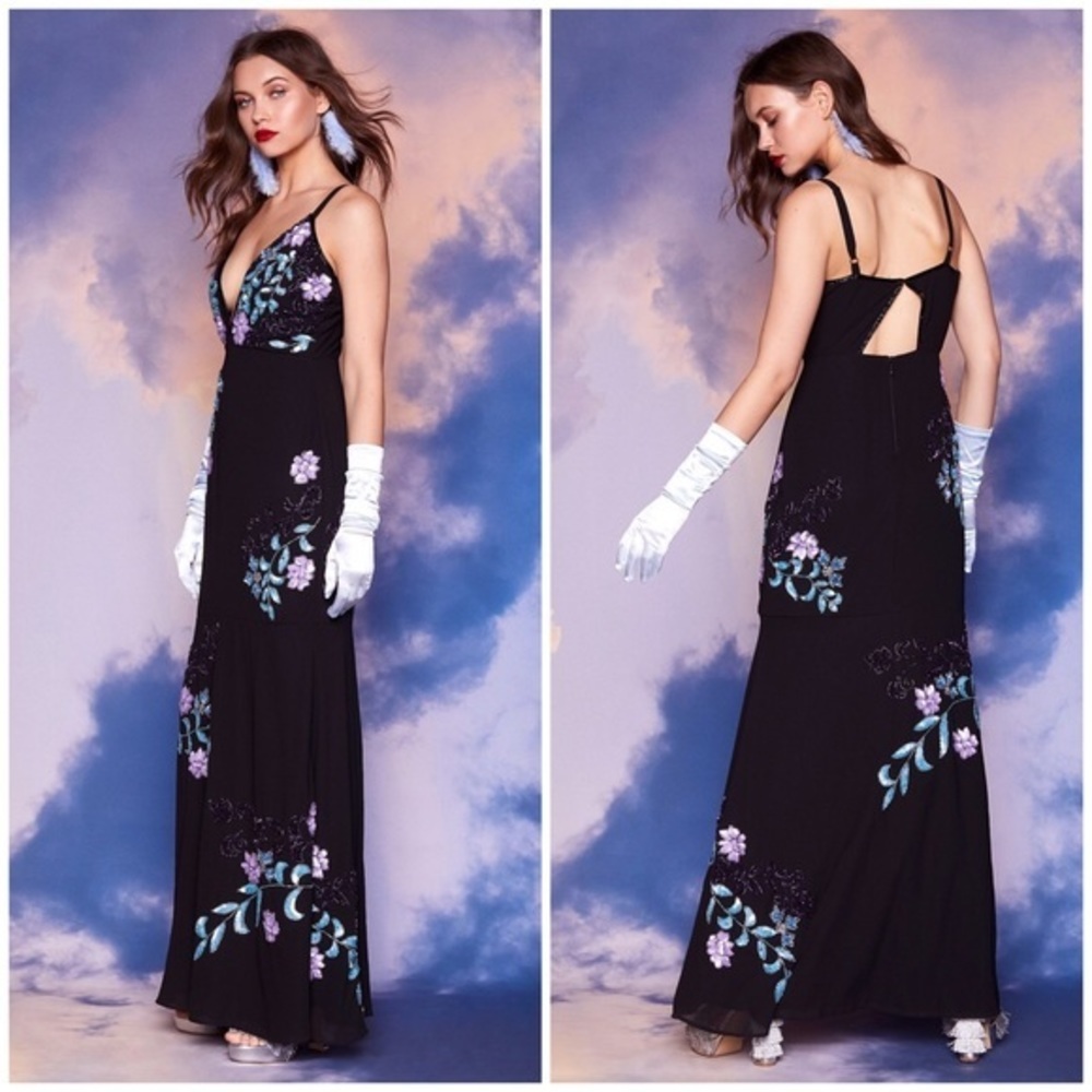 Nasty Gal Black Studio Paris Floral Dress Sz 4 NWT - Picture 3 of 5
